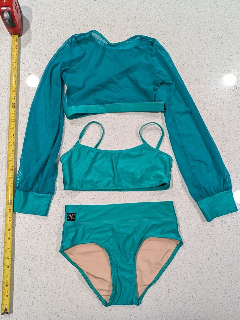 3pc Set Kandi Kouture TS Small 3/5 Pageant Dance Teal Mesh Cover + Top & Briefs